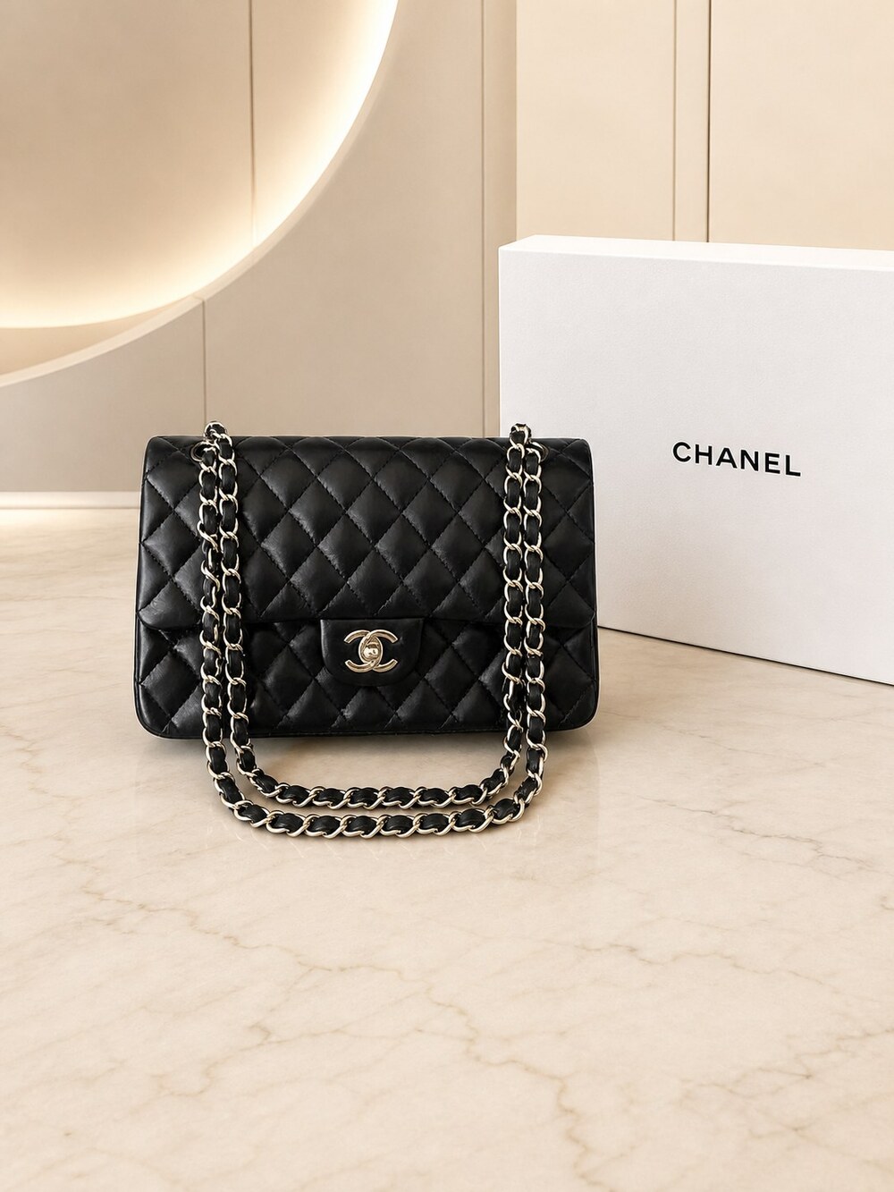 Chanel Black Quilted Lambskin Flap Handbag | Classic Medium